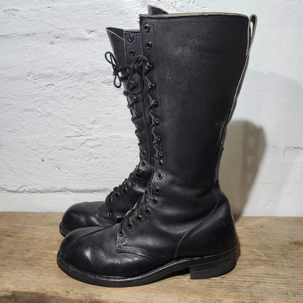 Vintage Carolina Linesman Pole Climber Work Boot Black Leather 16 Inch Men Sz 12